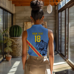 Custom DR Congo Football Women Sleeveless Polo Shirt Leopard Pride Heritage Edition