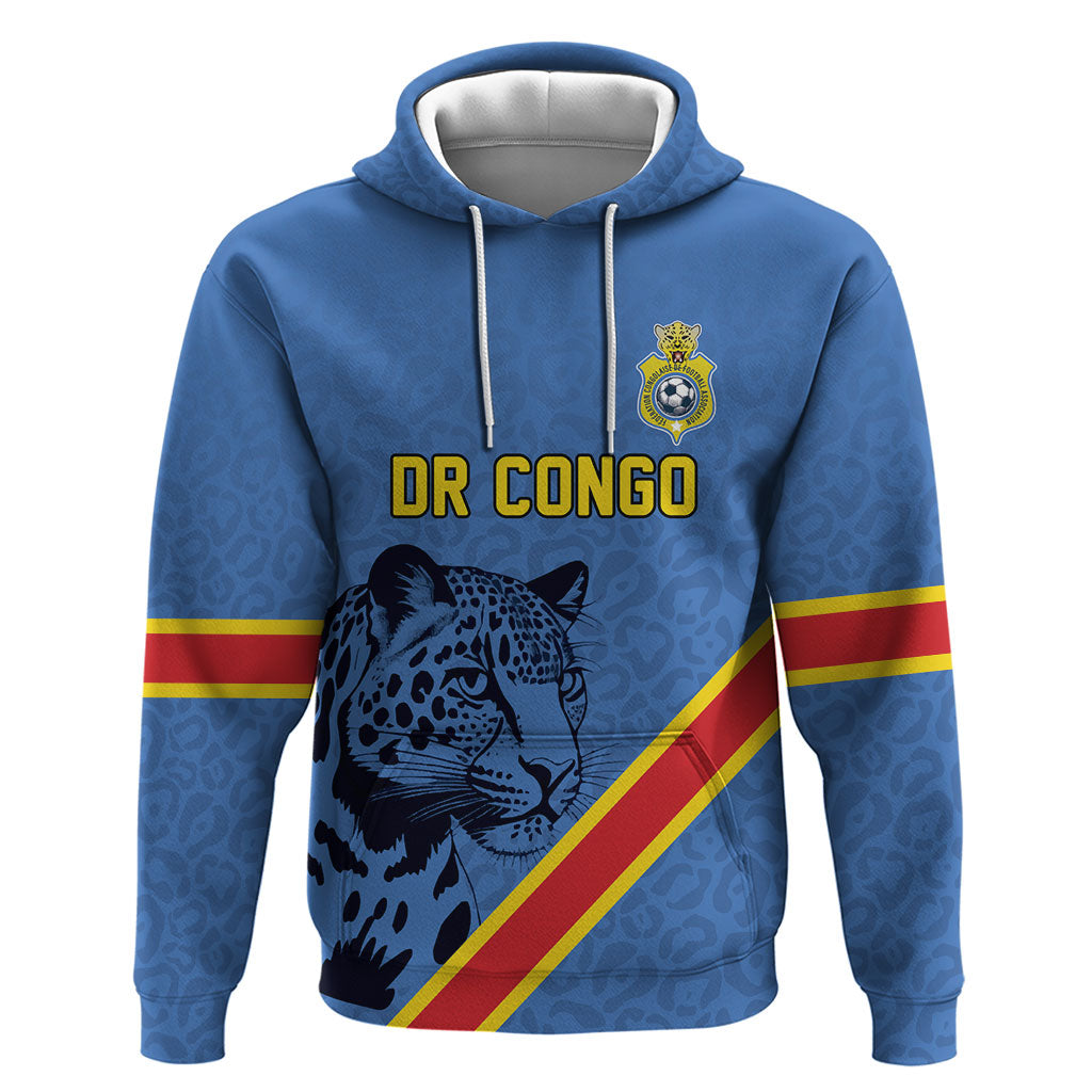 Custom DR Congo Football Zip Hoodie Leopard Pride Heritage Edition