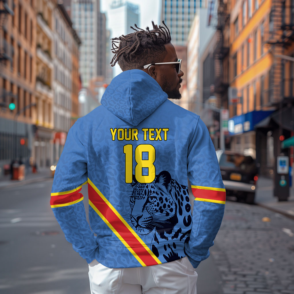 Custom DR Congo Football Zip Hoodie Leopard Pride Heritage Edition