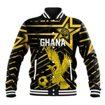 Custom Ghana Football Baseball Jacket Golden Black Star Eagle Heritage
