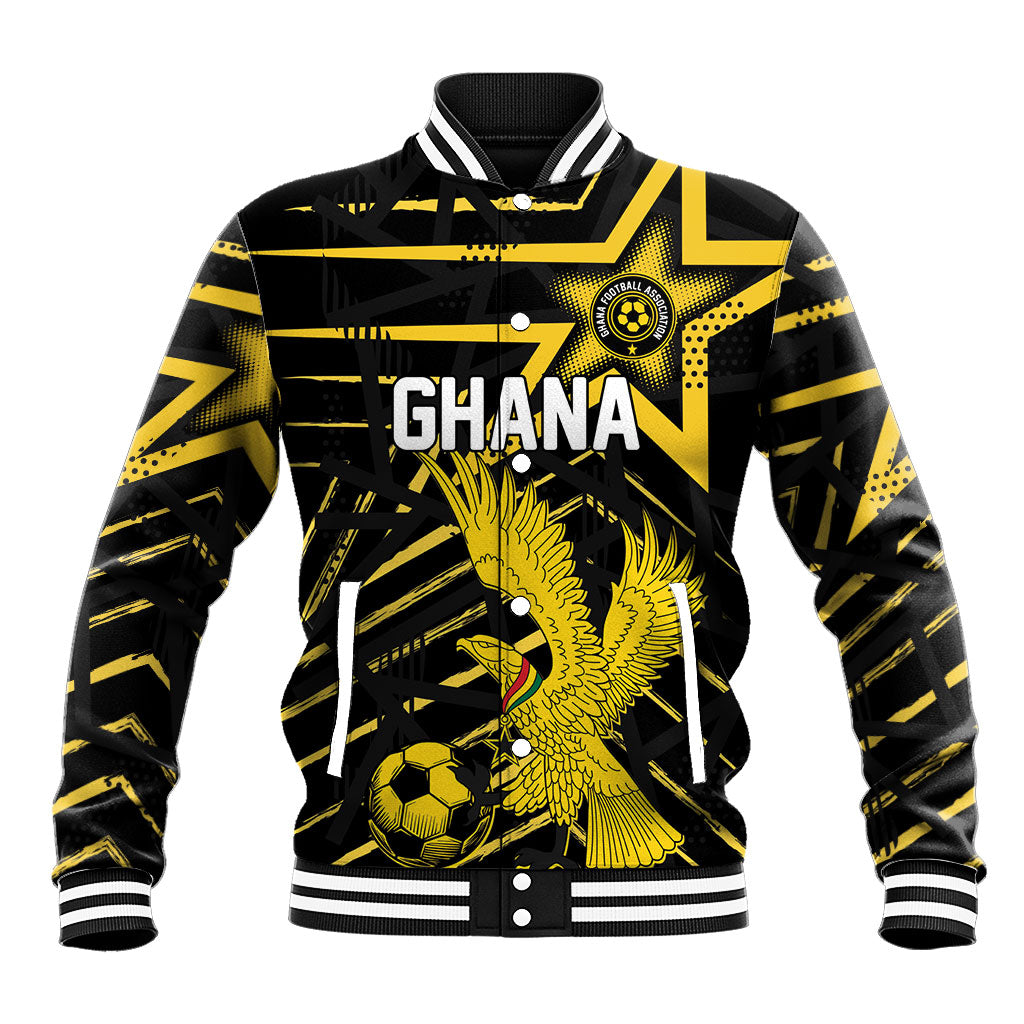 Custom Ghana Football Baseball Jacket Golden Black Star Eagle Heritage