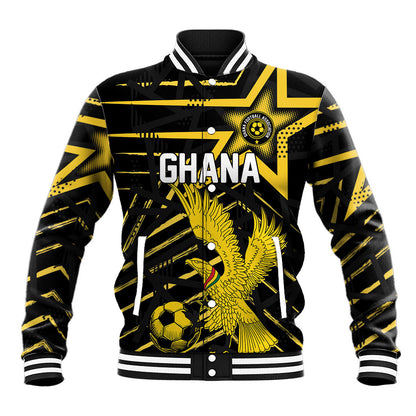 Custom Ghana Football Baseball Jacket Golden Black Star Eagle Heritage