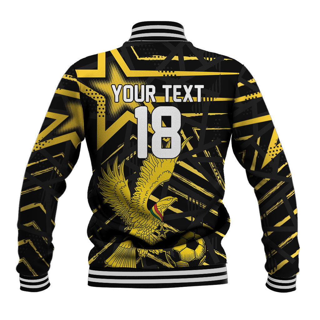Custom Ghana Football Baseball Jacket Golden Black Star Eagle Heritage