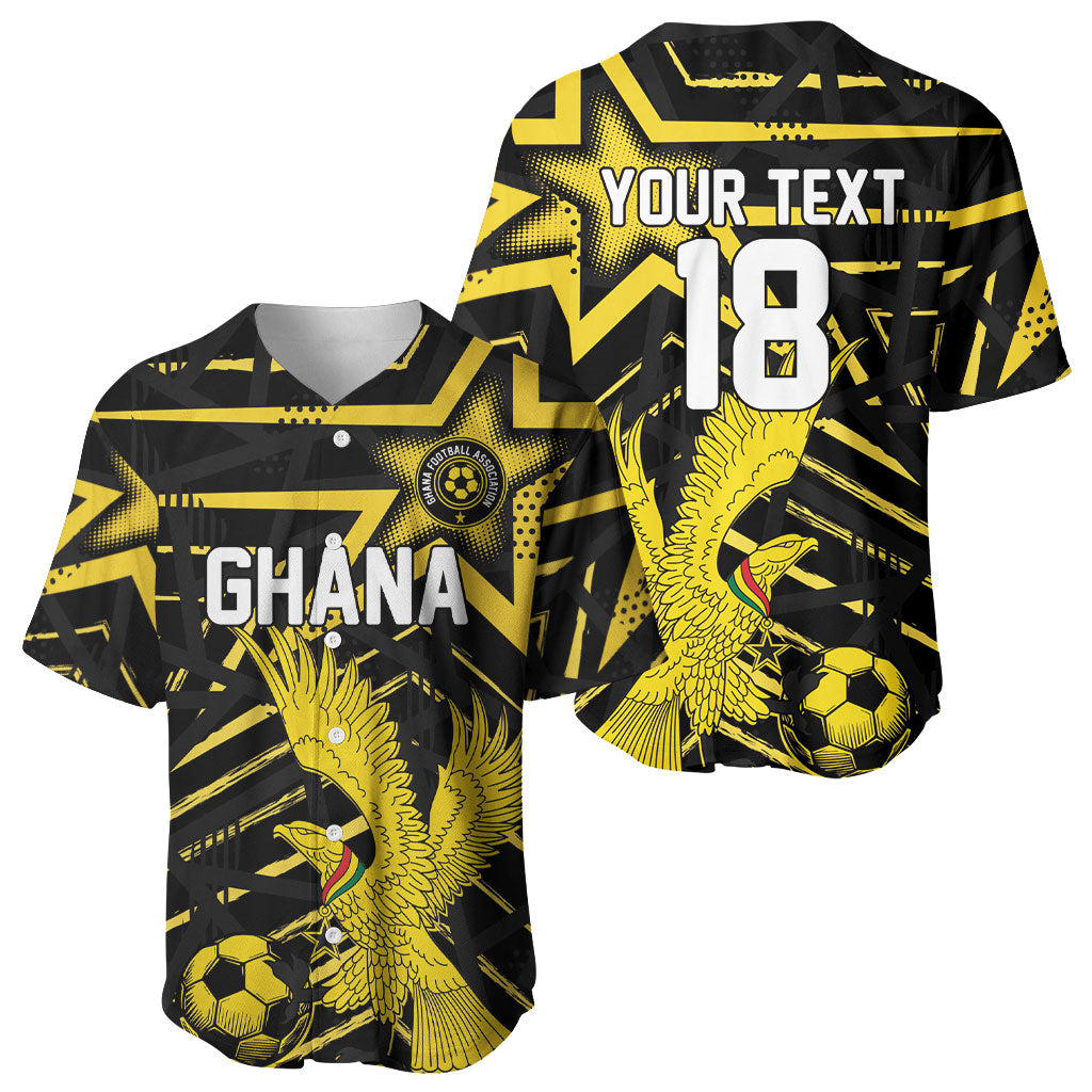 Custom Ghana Football Baseball Jersey Golden Black Star Eagle Heritage
