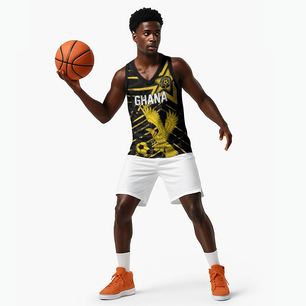 Custom Ghana Football Basketball Jersey Golden Black Star Eagle Heritage