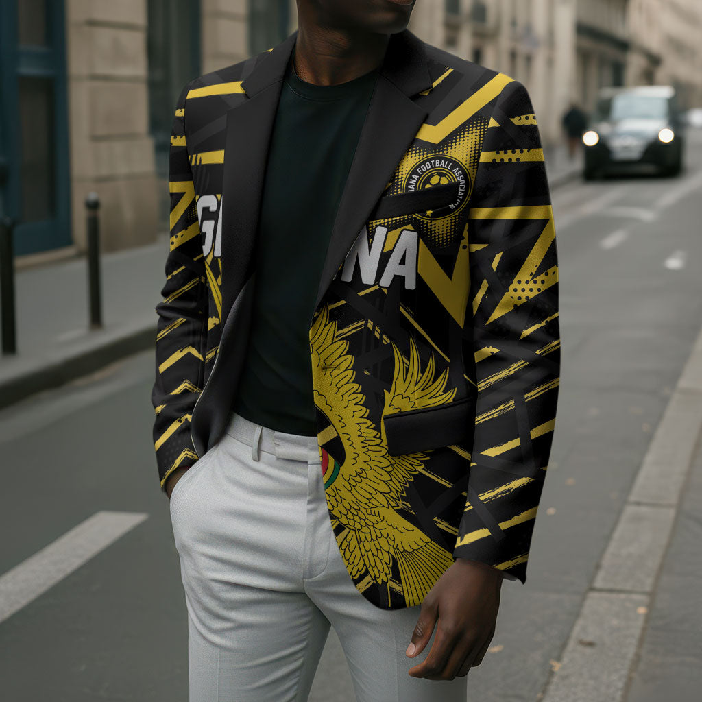 Custom Ghana Football Blazer Golden Black Star Eagle Heritage
