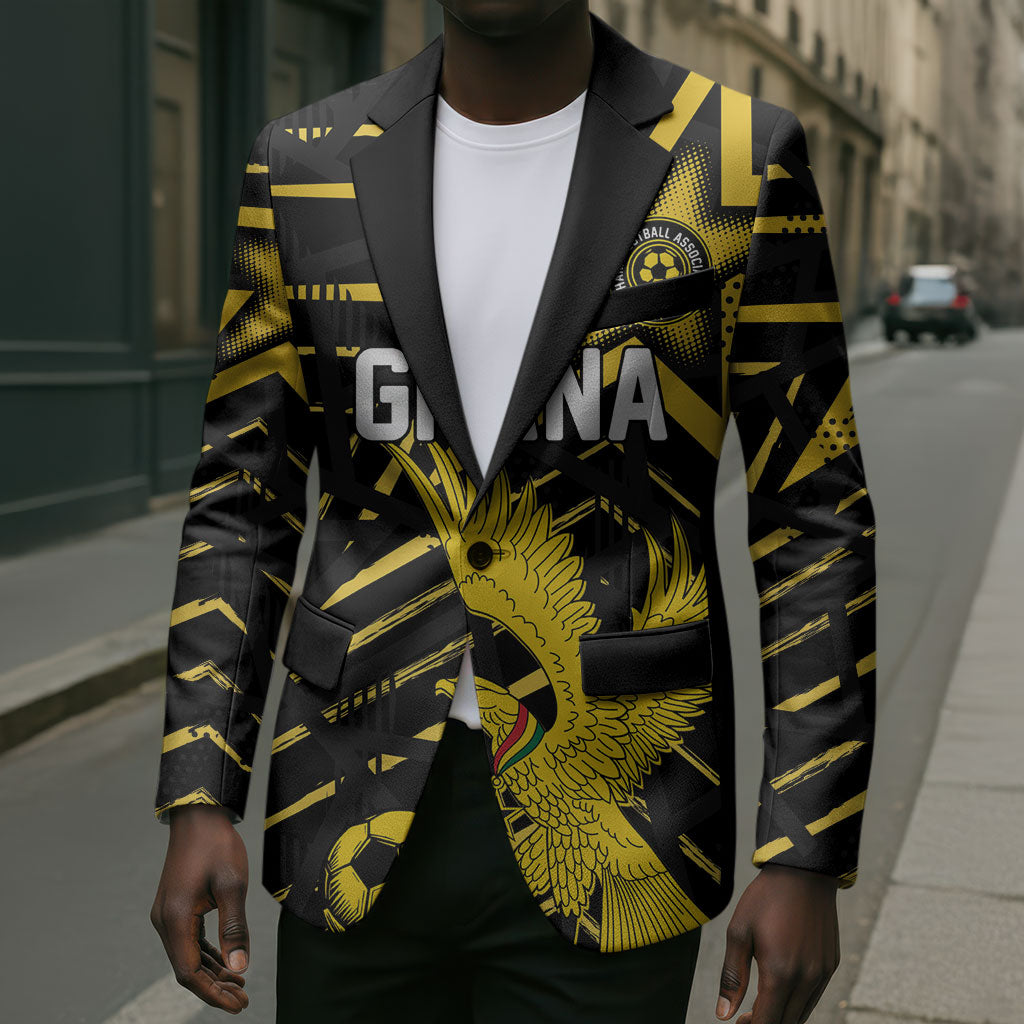Custom Ghana Football Blazer Golden Black Star Eagle Heritage