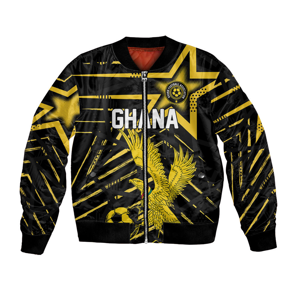 Custom Ghana Football Bomber Jacket Golden Black Star Eagle Heritage