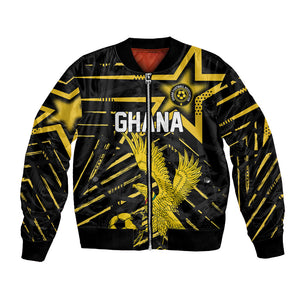 Custom Ghana Football Bomber Jacket Golden Black Star Eagle Heritage