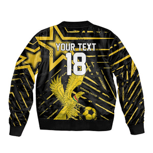 Custom Ghana Football Bomber Jacket Golden Black Star Eagle Heritage
