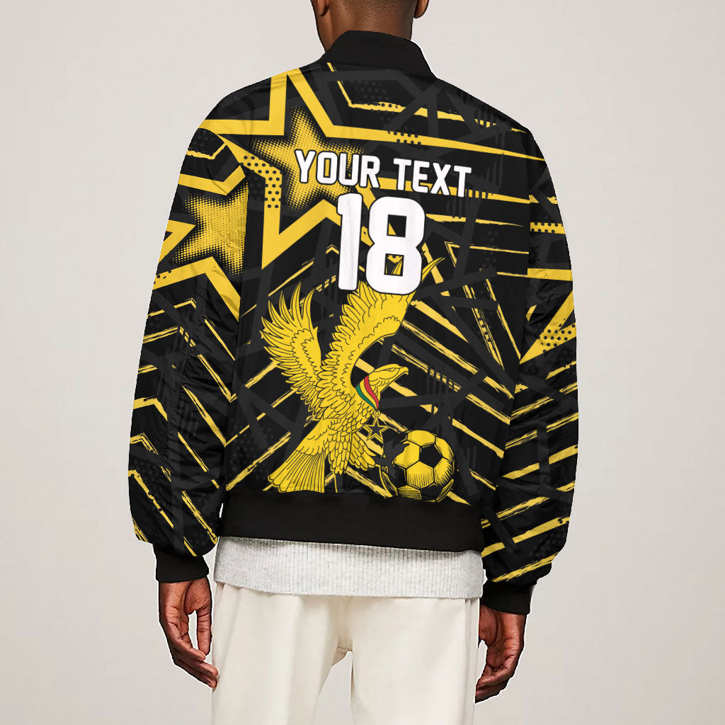 Custom Ghana Football Bomber Jacket Golden Black Star Eagle Heritage