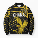Custom Ghana Football Bomber Puffer Jacket Golden Black Star Eagle Heritage