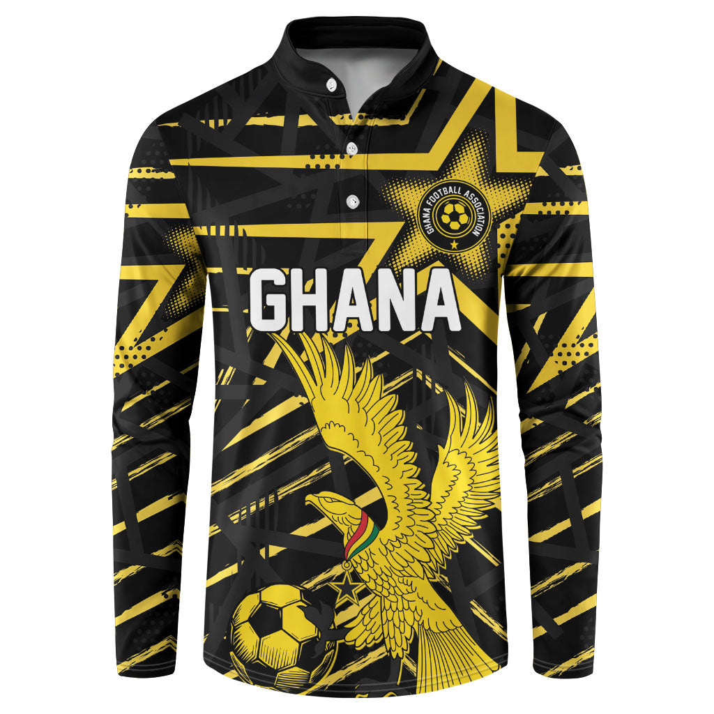 Custom Ghana Football Button Sweatshirt Golden Black Star Eagle Heritage