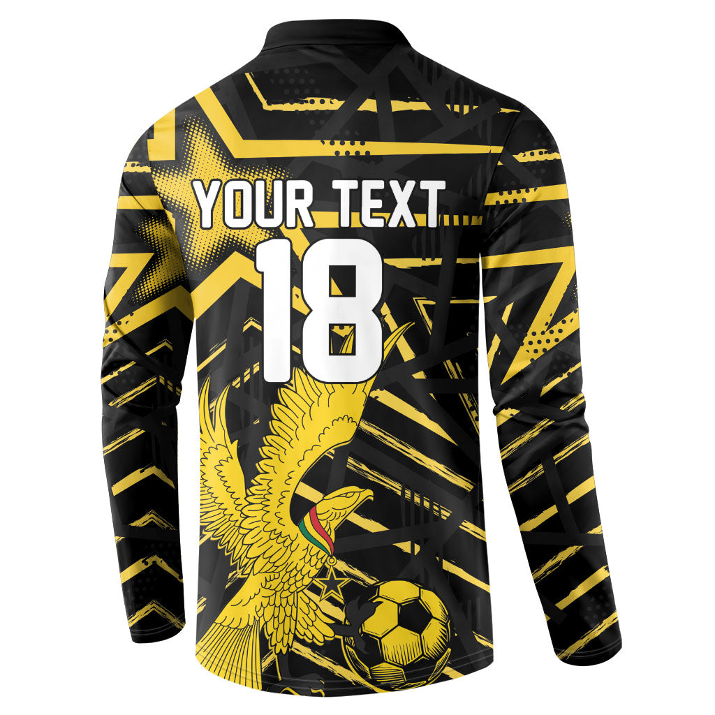 Custom Ghana Football Button Sweatshirt Golden Black Star Eagle Heritage