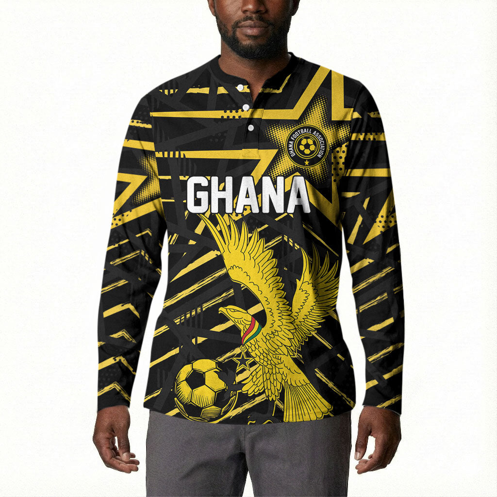 Custom Ghana Football Button Sweatshirt Golden Black Star Eagle Heritage