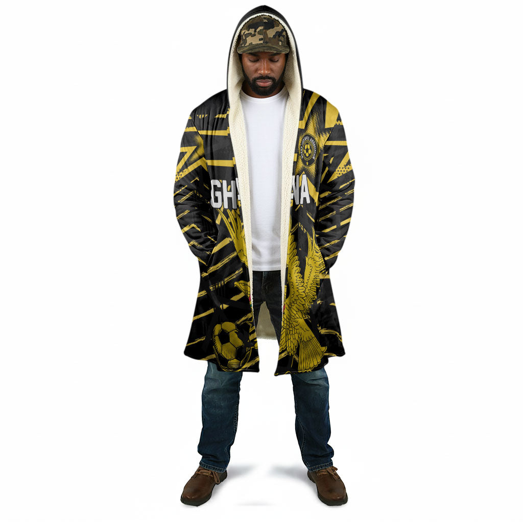 Custom Ghana Football Cloak Golden Black Star Eagle Heritage