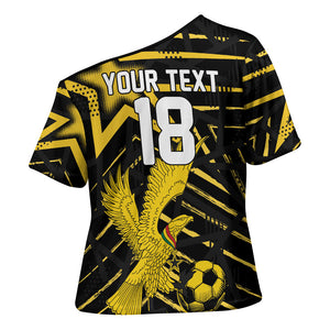 Custom Ghana Football Cross Shoulder Shirt Golden Black Star Eagle Heritage