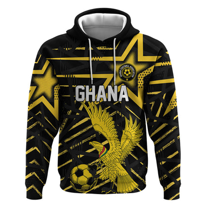 Custom Ghana Football Hoodie Golden Black Star Eagle Heritage