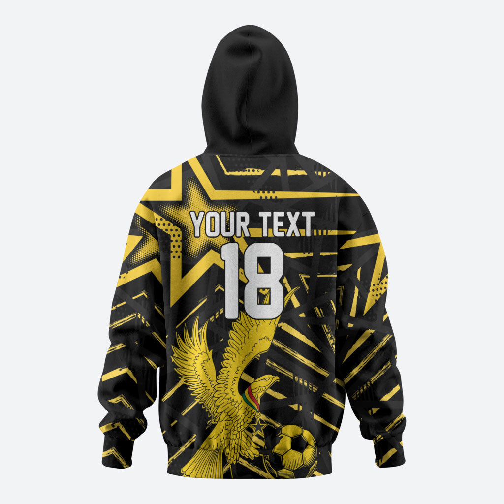 Custom Ghana Football Hoodie Golden Black Star Eagle Heritage