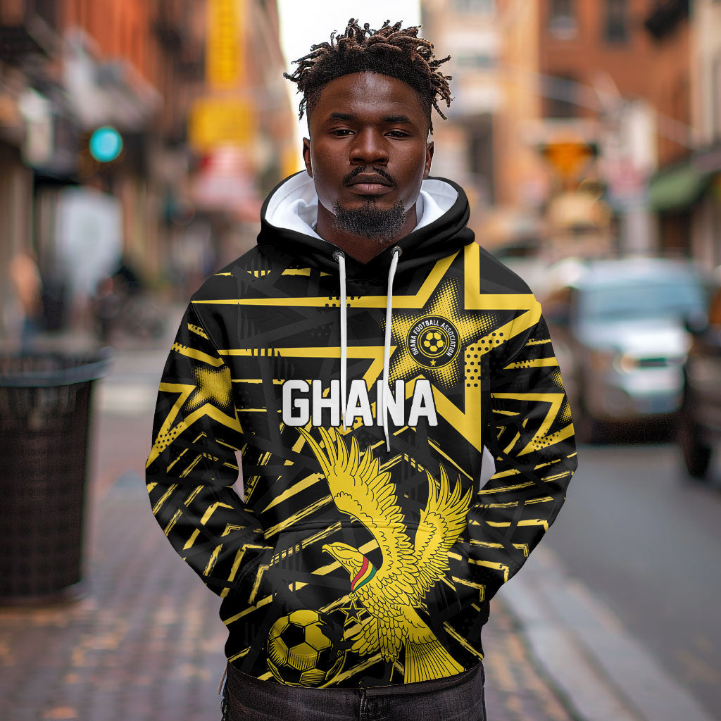 Custom Ghana Football Hoodie Golden Black Star Eagle Heritage