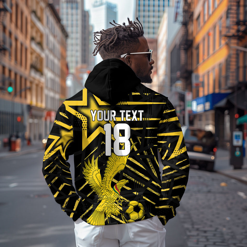 Custom Ghana Football Hoodie Golden Black Star Eagle Heritage