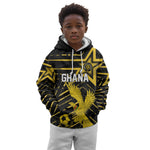 Custom Ghana Football Kid Hoodie Golden Black Star Eagle Heritage