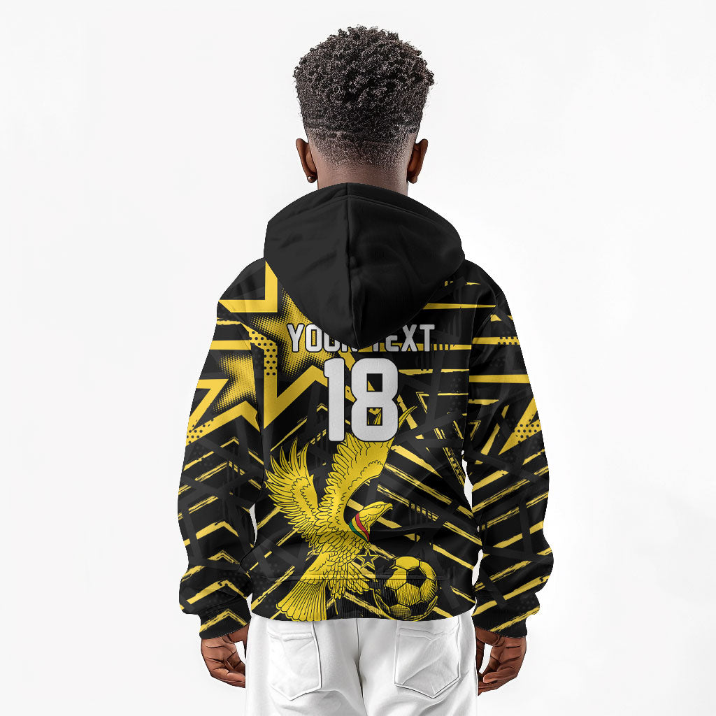 Custom Ghana Football Kid Hoodie Golden Black Star Eagle Heritage