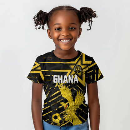 Custom Ghana Football Kid T shirt Golden Black Star Eagle Heritage
