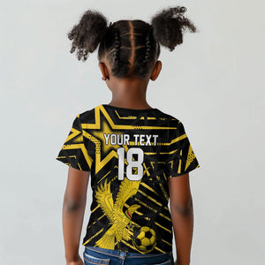Custom Ghana Football Kid T shirt Golden Black Star Eagle Heritage
