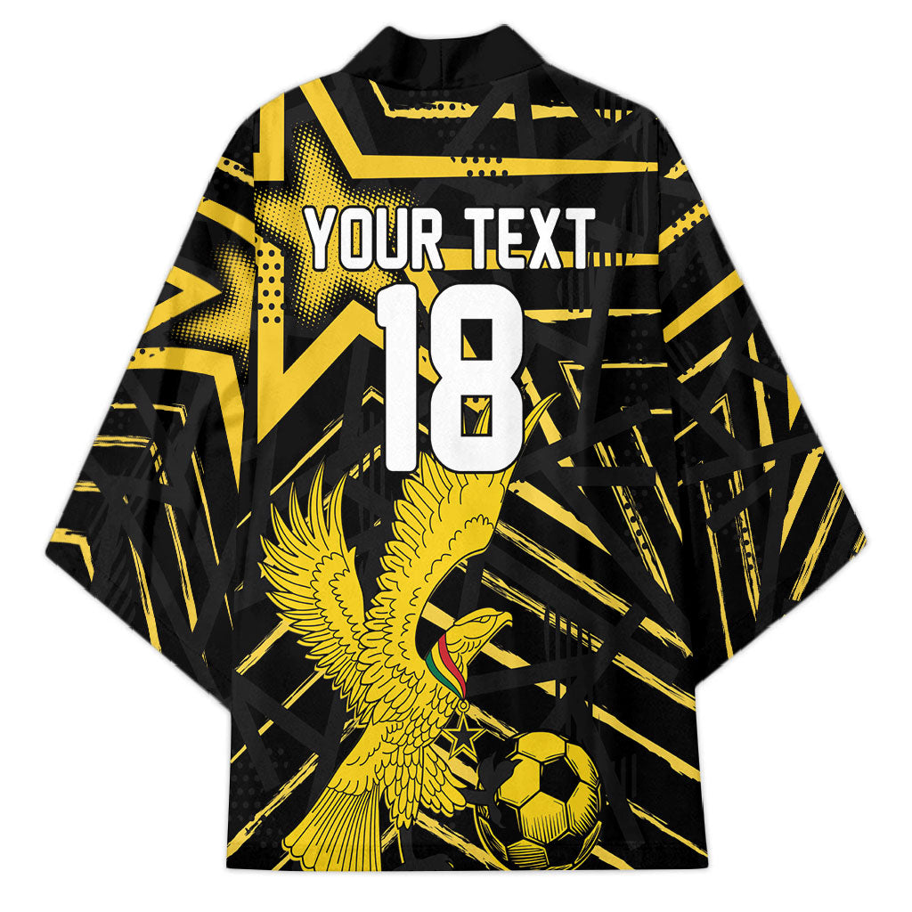 Custom Ghana Football Kimono Golden Black Star Eagle Heritage