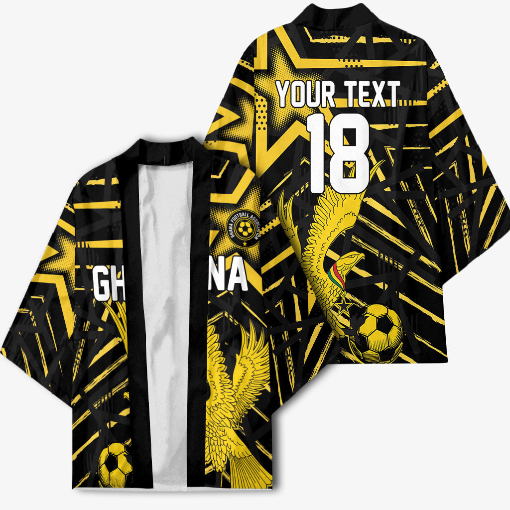 Custom Ghana Football Kimono Golden Black Star Eagle Heritage