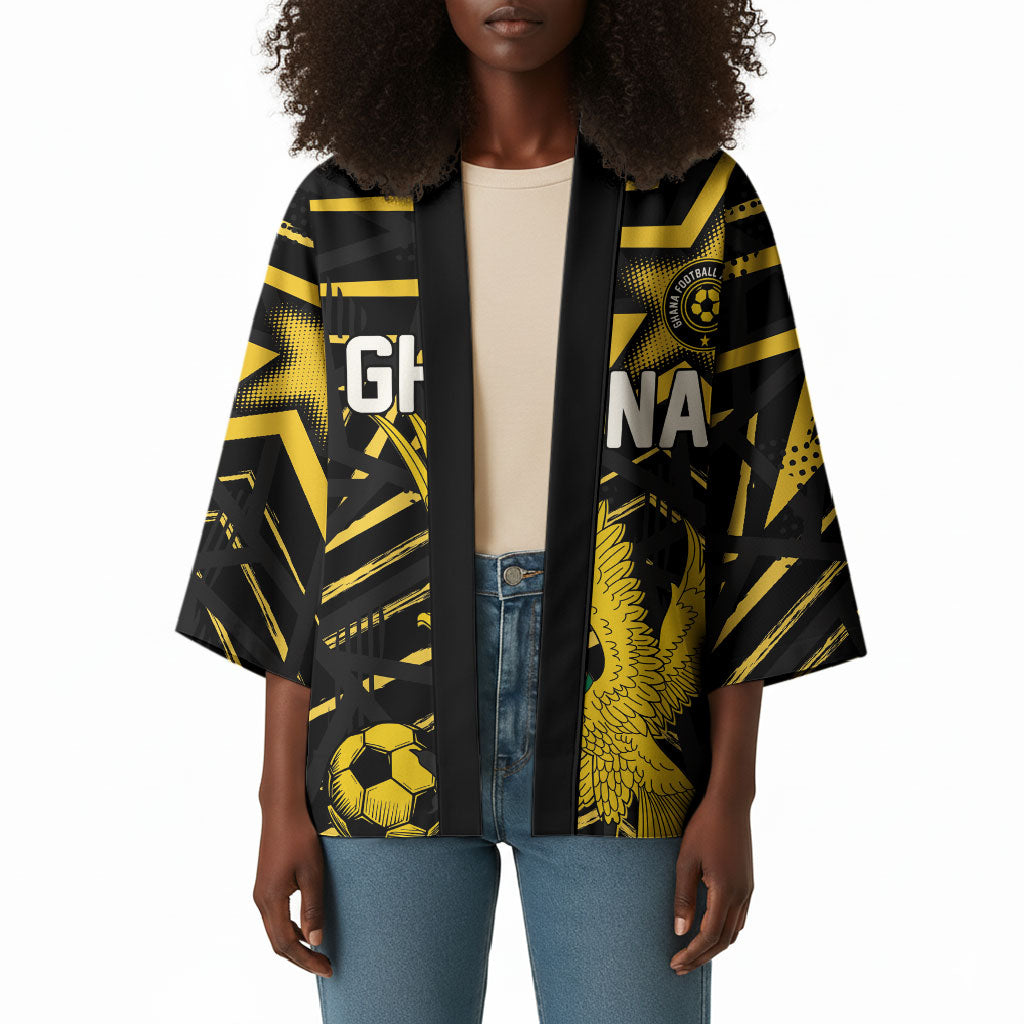 Custom Ghana Football Kimono Golden Black Star Eagle Heritage