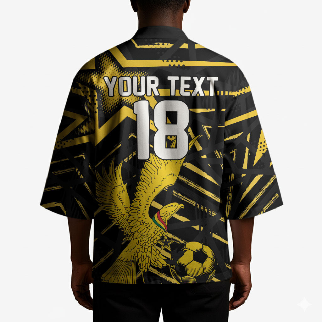 Custom Ghana Football Kimono Golden Black Star Eagle Heritage