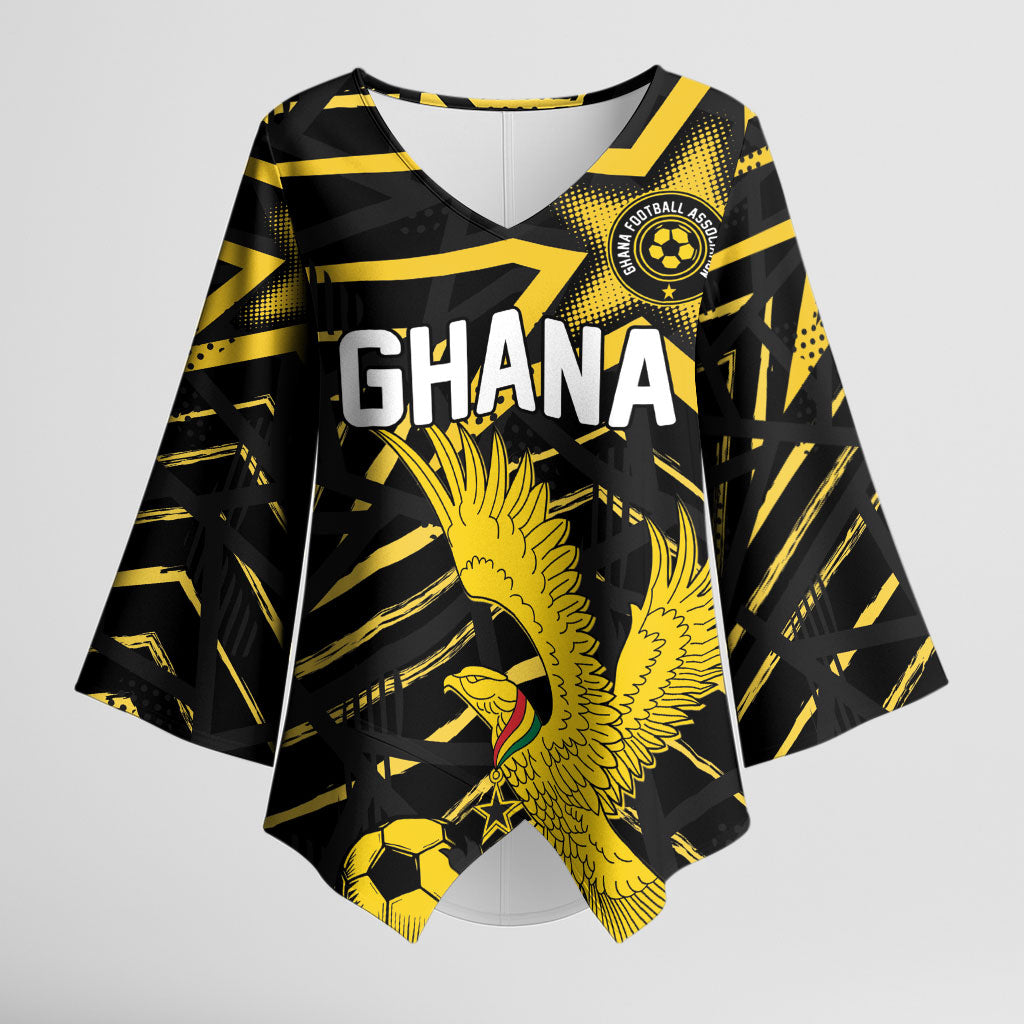 Custom Ghana Football Kimono Sleeve Blouse Golden Black Star Eagle Heritage