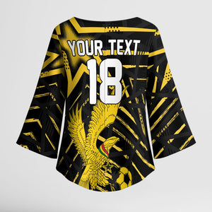 Custom Ghana Football Kimono Sleeve Blouse Golden Black Star Eagle Heritage