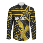 Custom Ghana Football Long Sleeve Button Shirt Golden Black Star Eagle Heritage