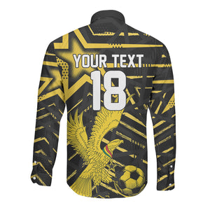 Custom Ghana Football Long Sleeve Button Shirt Golden Black Star Eagle Heritage