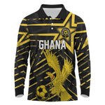 Custom Ghana Football Long Sleeve Polo Shirt Golden Black Star Eagle Heritage