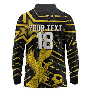 Custom Ghana Football Long Sleeve Polo Shirt Golden Black Star Eagle Heritage