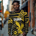 Custom Ghana Football Long Sleeve Shirt Golden Black Star Eagle Heritage