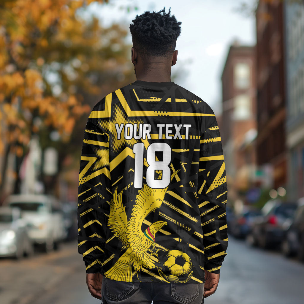 Custom Ghana Football Long Sleeve Shirt Golden Black Star Eagle Heritage