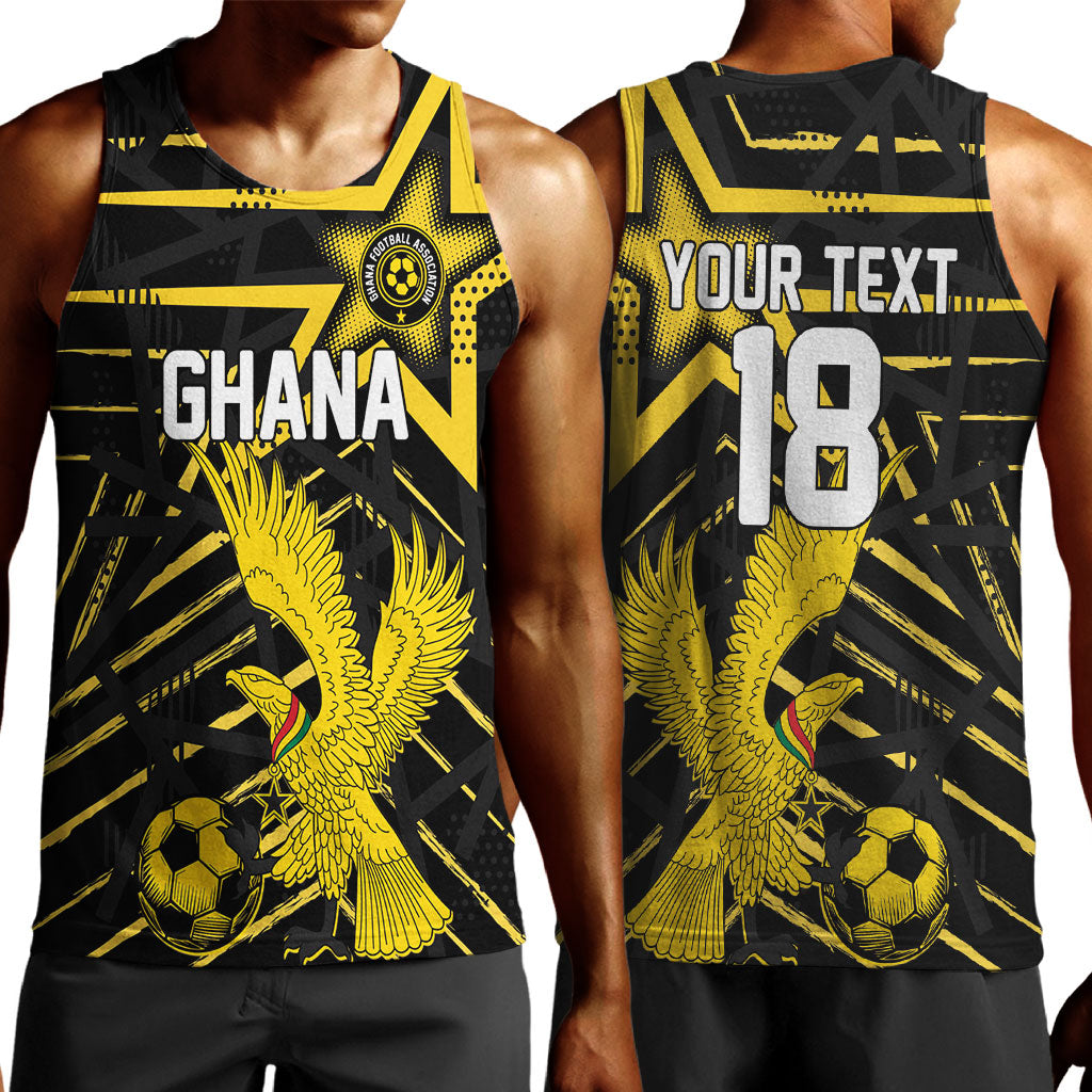 Custom Ghana Football Men Tank Top Golden Black Star Eagle Heritage