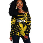 Custom Ghana Football Off Shoulder Sweater Golden Black Star Eagle Heritage