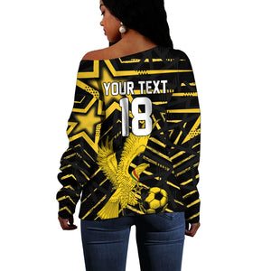 Custom Ghana Football Off Shoulder Sweater Golden Black Star Eagle Heritage