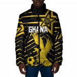 Custom Ghana Football Padded Jacket Golden Black Star Eagle Heritage