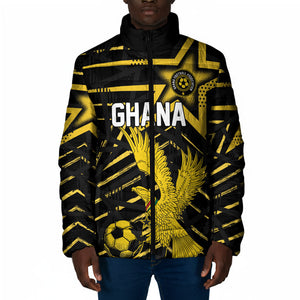 Custom Ghana Football Padded Jacket Golden Black Star Eagle Heritage