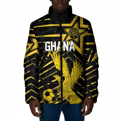 Custom Ghana Football Padded Jacket Golden Black Star Eagle Heritage
