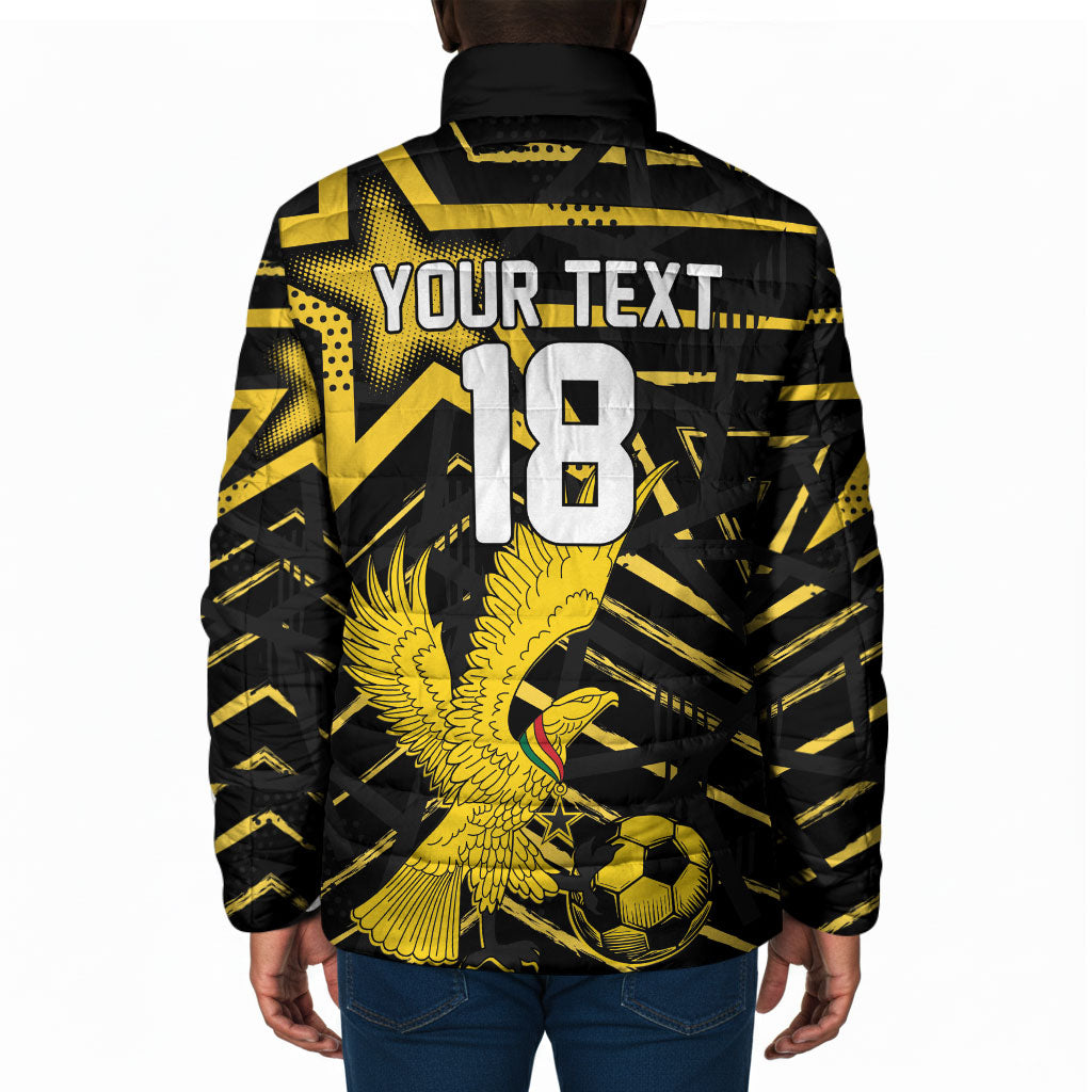 Custom Ghana Football Padded Jacket Golden Black Star Eagle Heritage