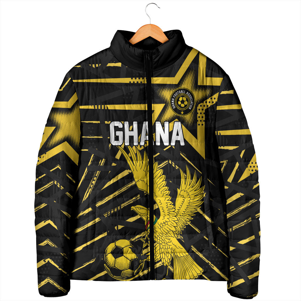 Custom Ghana Football Padded Jacket Golden Black Star Eagle Heritage