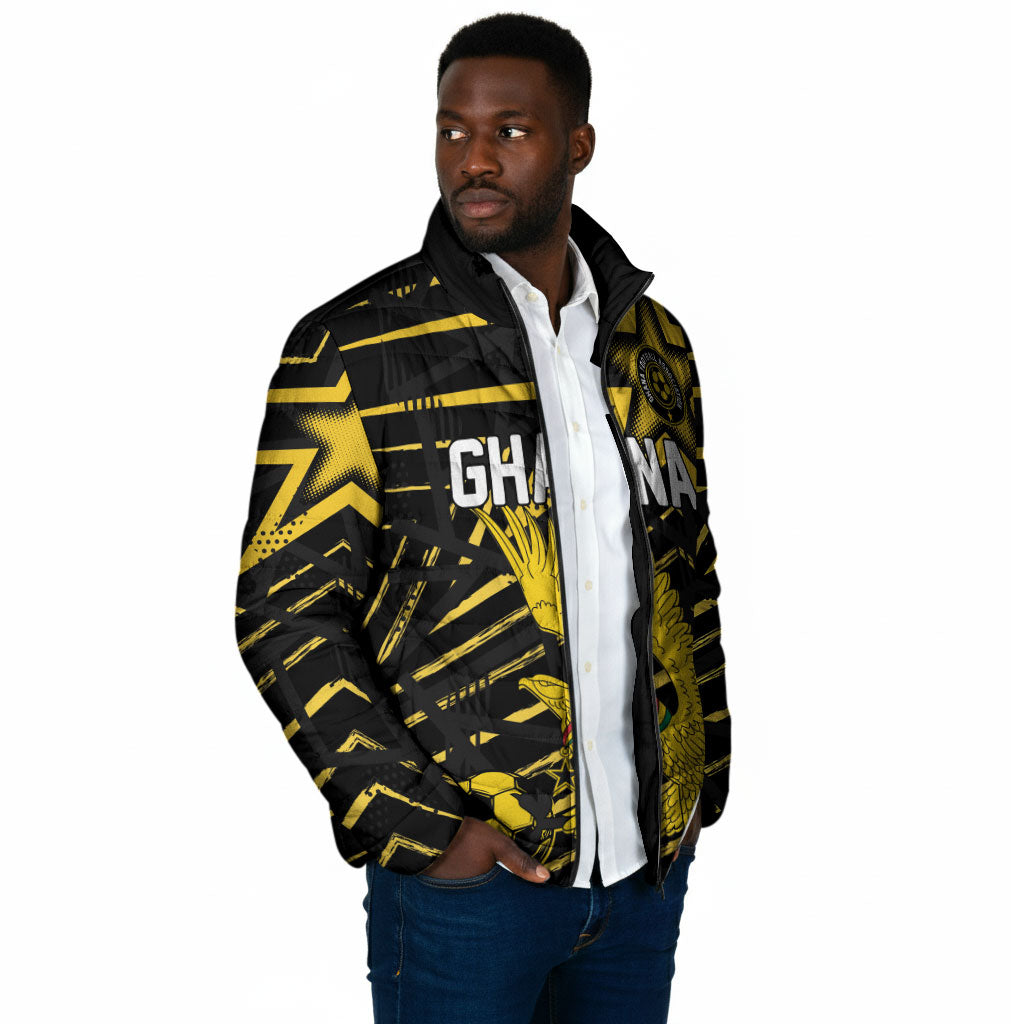 Custom Ghana Football Padded Jacket Golden Black Star Eagle Heritage